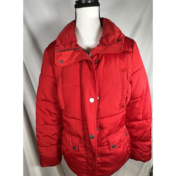 TOMMY HILFIGER Winter Jacket Women's Puffer Coat Size S Red lots of pockets - Picture 1 of 8